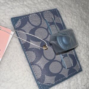 Blue Signature Card Holder with Patterned Jacquard